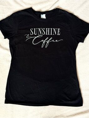 Port and Company Black "Sunshine & Coffee" Graphic Tee - Women's Short Sleeve